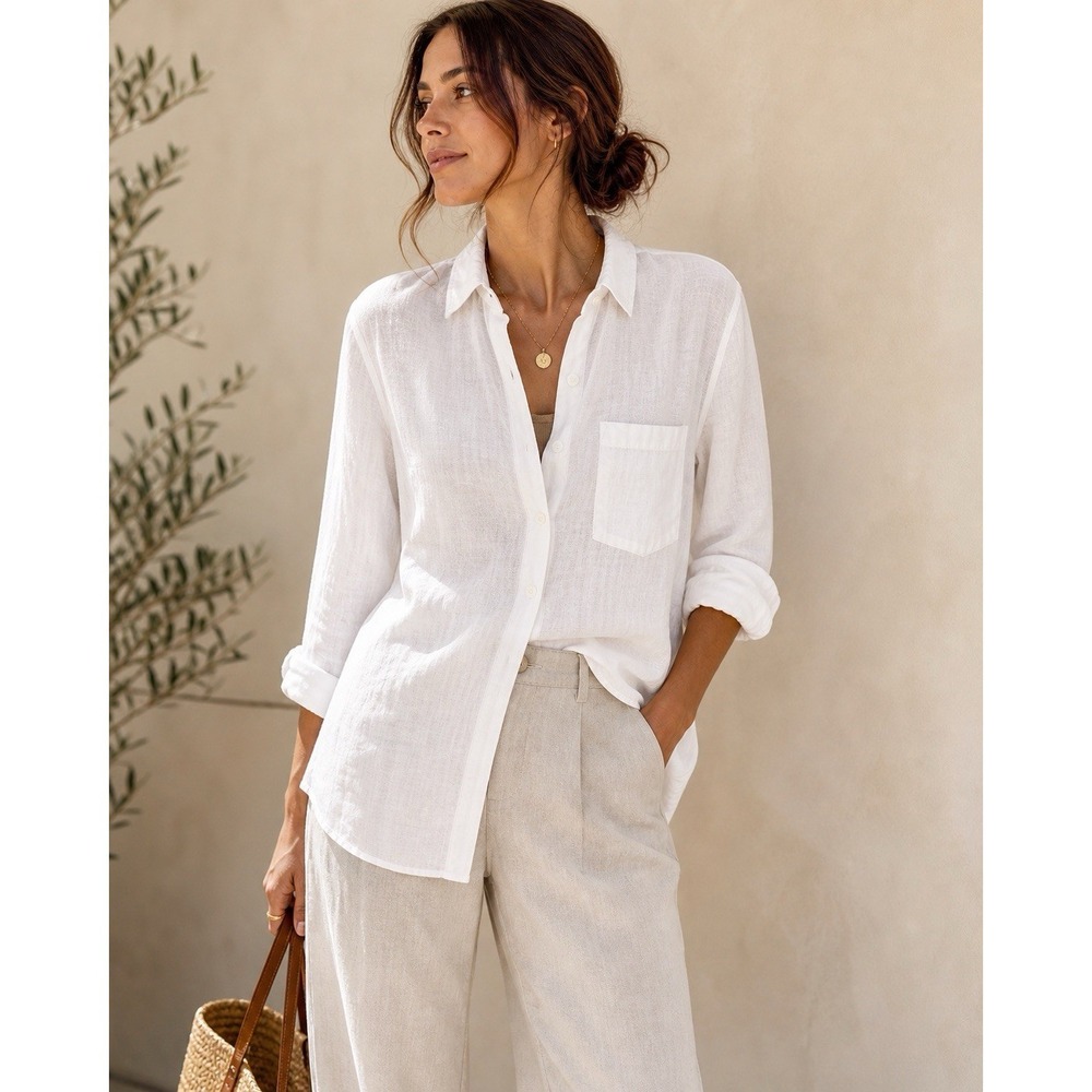 Universal Thread Linen Button Down Shirt White Relaxed Fit Women Small NWT